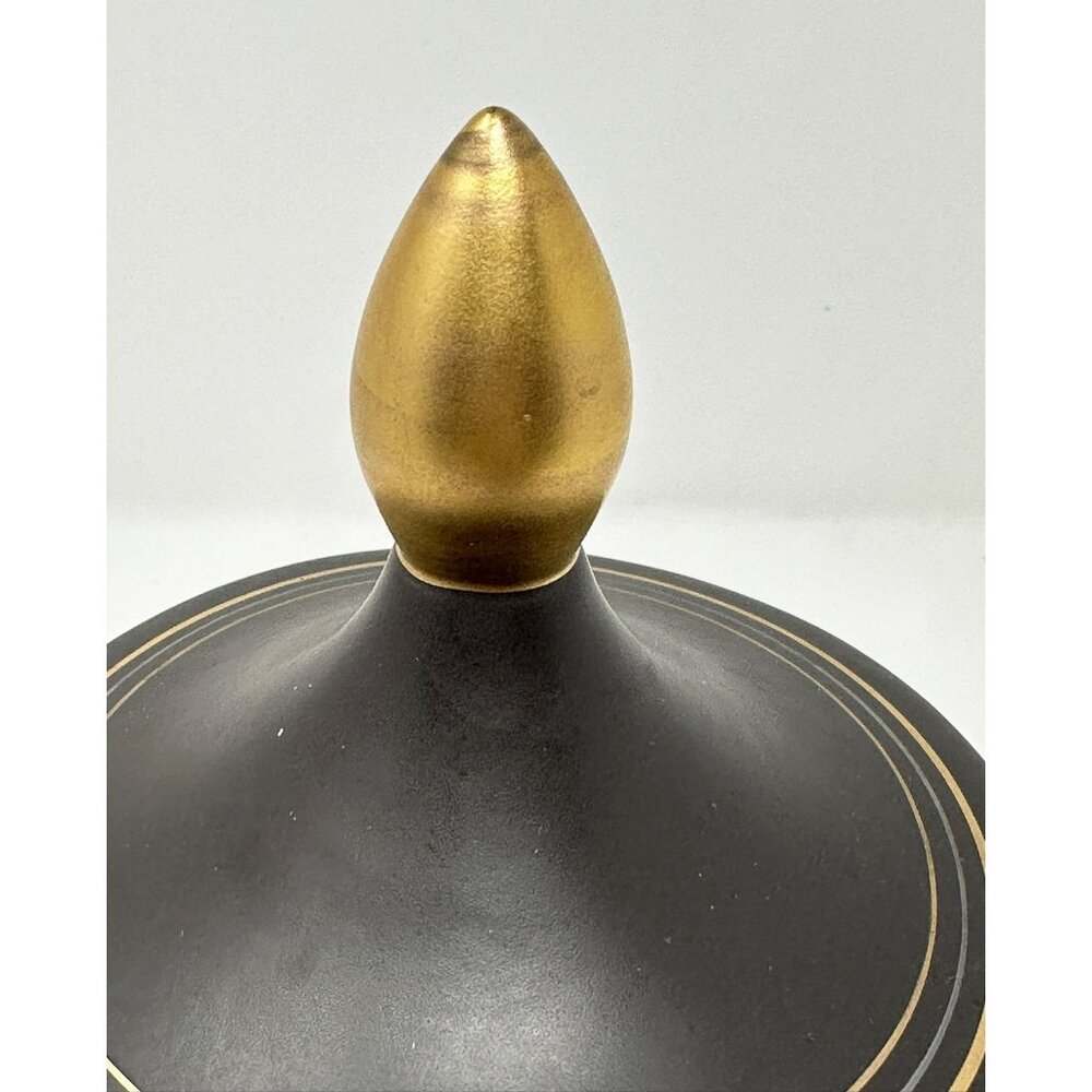 Vtg VEE JACKSON CALIFORNIA 10" URN w/ FINIAL LID Black/Brown Gold Silver Lines - Picture 10 of 13